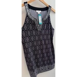 Magnolia Grace Dress L NWT Black Embroidered Sleeveless Boho Swing Casual